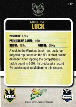 2009 Select Classic #177 Micheal Luck Back